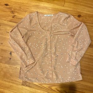 Collective concepts beige with dots long sleeve blouse size M Piperlime